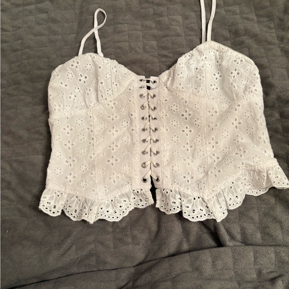 Garage White Sleeveless Ruffled Camisole